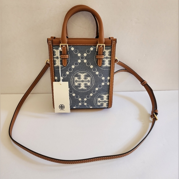 Tory Burch T Monogram Mini Denim Tote Bag - Picture 7 of 17